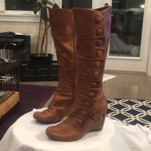 Brown kid leather boots.